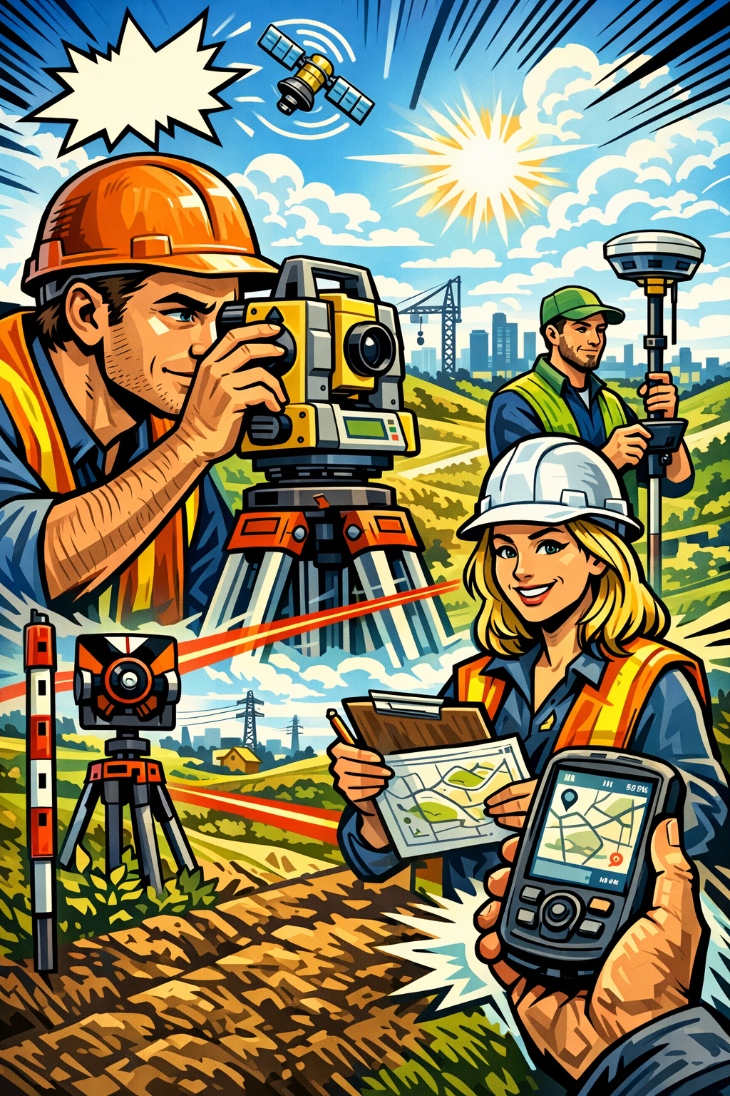 Vermessung im Einsatz: Fachleute erfassen mit modernster Technik präzise Geländedaten für Planung und Bau.